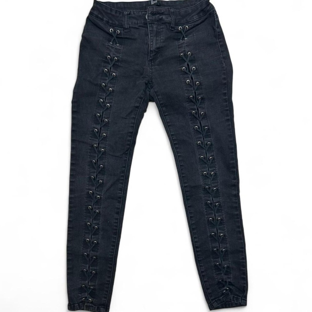 Forever 21 Women’s Black Lace-Up Jeans | Trendy Pants